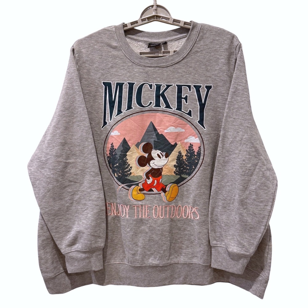 Disney Mickey Mouse Enjoy The Outdoors Gray Graphic Sweatshirt Womens 3X
